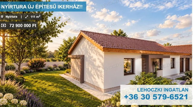 Eladó ikerház, Nyírturán 72.9 M Ft, 4 szobás