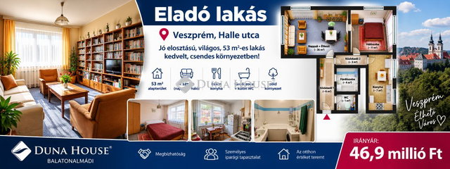 Eladó panellakás, Veszprémben, Halle utcában 46.9 M Ft, 3 szobás