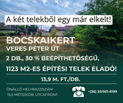 Eladó telek, Bocskaikerten 13.9 M Ft / költözzbe.hu