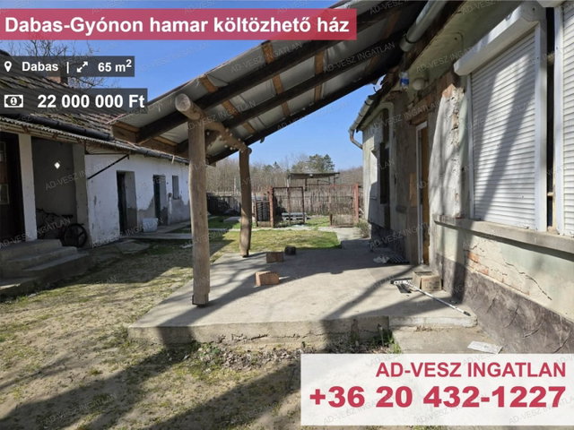 Eladó családi ház, Dabason 22 M Ft, 2 szobás