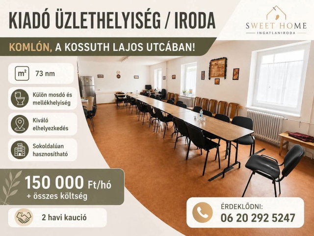 Kiadó üzlethelyiség, Komlón, Kossuth Lajos utcában