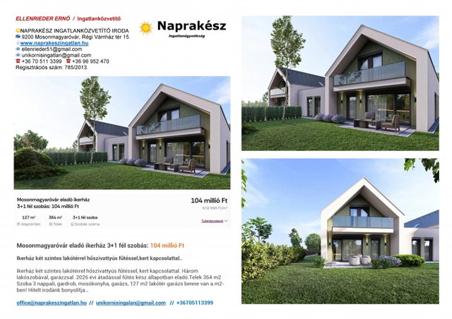 Eladó ikerház, Mosonmagyaróváron 104 M Ft, 3+1 szobás