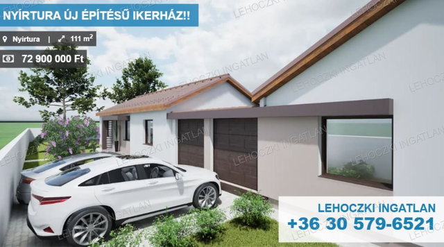 Eladó ikerház, Nyírturán 72.9 M Ft, 4 szobás