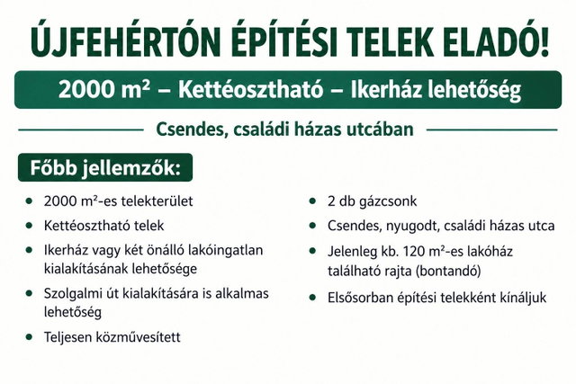 Eladó telek, Újfehértón 41.5 M Ft / költözzbe.hu
