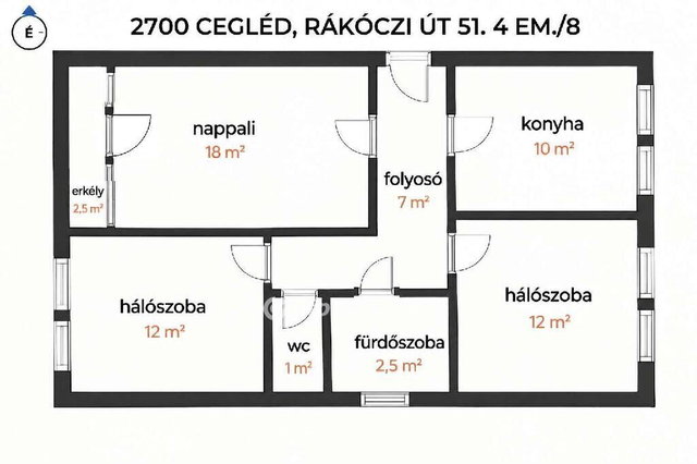 Eladó téglalakás, Cegléden 44.9 M Ft, 2+1 szobás