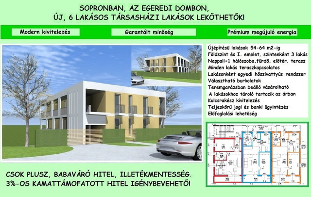 Eladó téglalakás, Sopronban 73.9 M Ft, 2 szobás