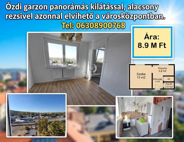 Eladó panellakás, Ózdon, Vasvár úton 8.9 M Ft, 1 szobás