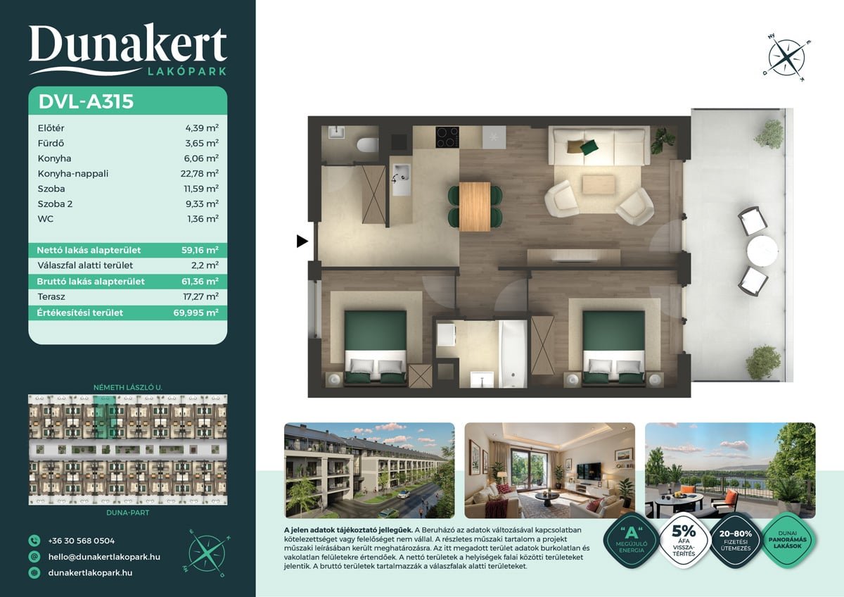 Lakás · 3 hálószoba · 59 m² · 76.750.000 Ft
