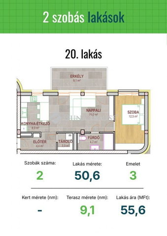 Eladó téglalakás, Tatabányán, Réti utcában 55.6 M Ft