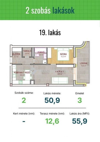 Eladó téglalakás, Tatabányán 55.9 M Ft, 2 szobás