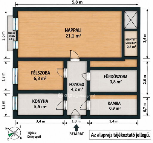 Eladó téglalakás, Győrött 42.9 M Ft, 1+1 szobás