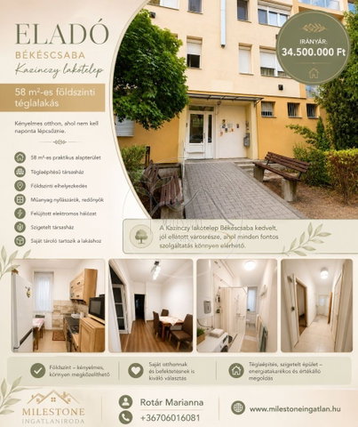 Eladó téglalakás, Békéscsabán 34.5 M Ft, 2 szobás