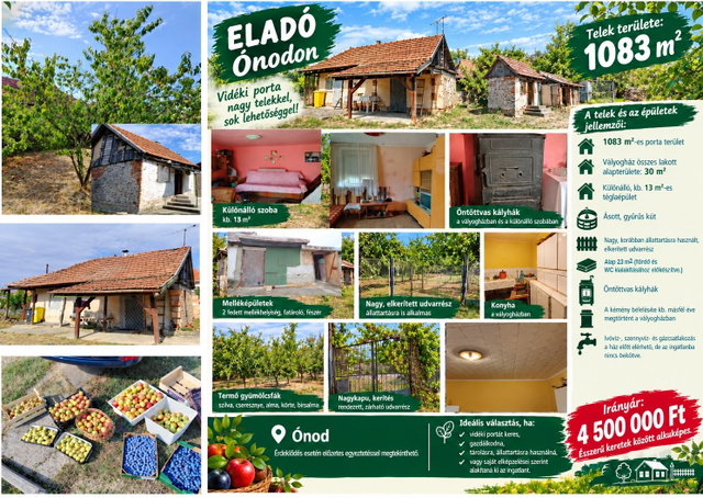 Eladó családi ház, Ónodon, Rákóczi úton 4.5 M Ft, 2 szobás