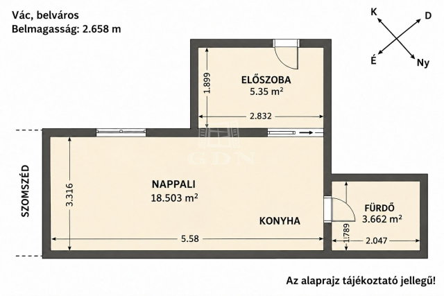 Eladó téglalakás, Vácon 67 M Ft, 1 szobás