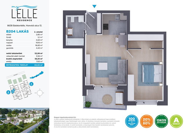 Eladó téglalakás, Balatonlelleén 78.99 M Ft, 2 szobás