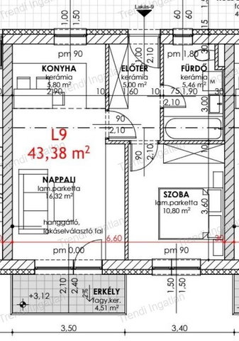 Eladó téglalakás, Csornán 43.1 M Ft, 2 szobás