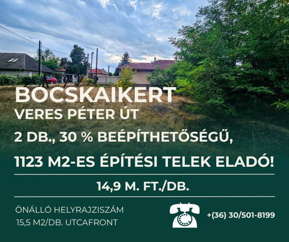 Eladó telek, Bocskaikerten 14.9 M Ft / költözzbe.hu