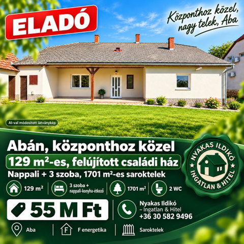 Eladó családi ház, Abában 55 M Ft, 3 szobás