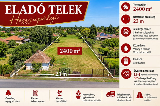 Eladó telek, Hosszúpályin 9.9 M Ft / költözzbe.hu