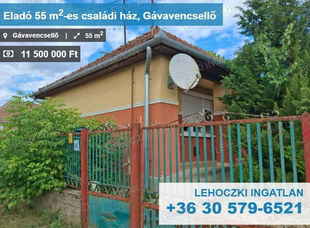 Eladó családi ház, Gávavencsellőn 11.5 M Ft, 2 szobás