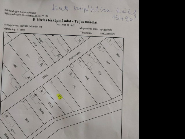 Eladó telek, Dobozon, Papholt utcában 2.413 M Ft