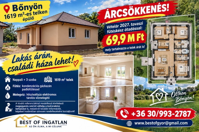 Eladó családi ház, Bőnyön 69.9 M Ft, 4 szobás
