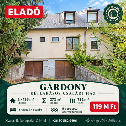 Eladó családi ház, Gárdonyban 119 M Ft, 8 szobás