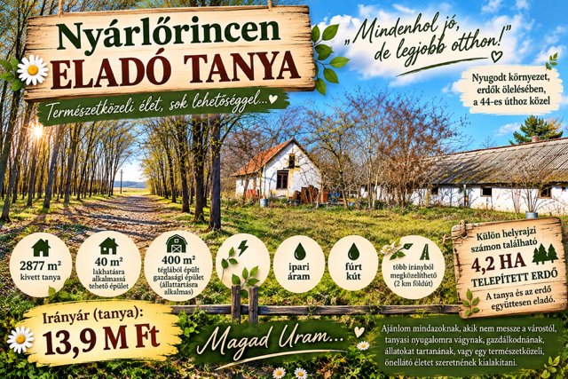 Eladó családi ház, Nyárlőrincen 13.9 M Ft, 1 szobás