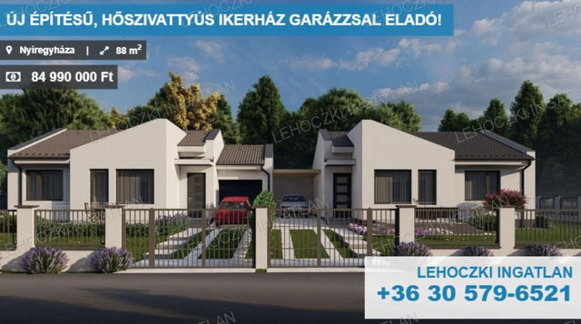 Eladó ikerház, Nyíregyházán 84.99 M Ft, 3 szobás
