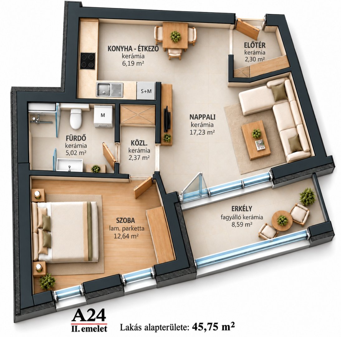Lakás · 2 hálószoba · 46 m² · 68.900.000 Ft