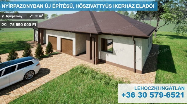 Eladó ikerház, Nyírpazonyon 75.99 M Ft, 4 szobás