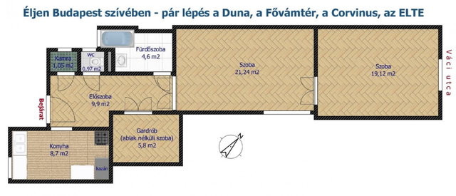 Kiadó téglalakás, albérlet, Budapesten, V. kerületben, 2 szobás