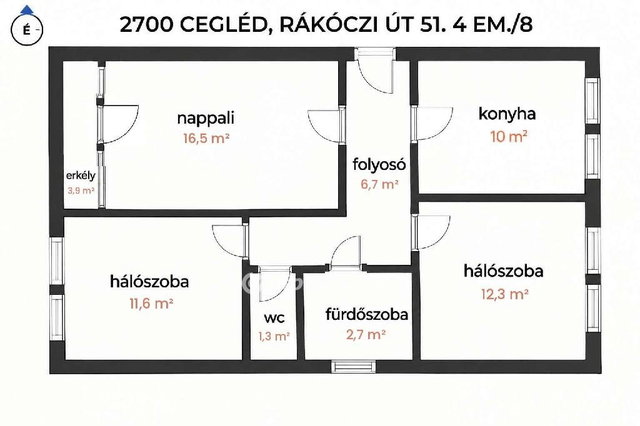 Eladó téglalakás, Cegléden 44.9 M Ft, 2+1 szobás