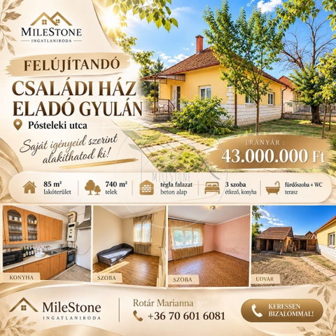 Eladó családi ház, Gyulán 43 M Ft, 3 szobás
