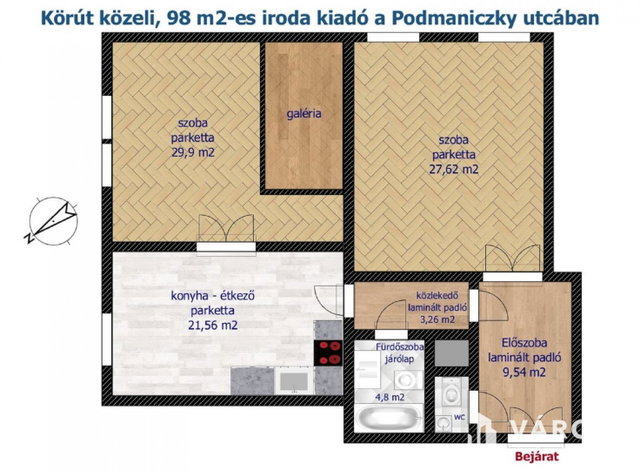 Kiadó iroda, Budapesten, VI. kerületben 450 E Ft / hó, 2 szobás