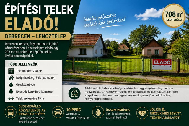Eladó telek, Debrecenben 52 M Ft / költözzbe.hu