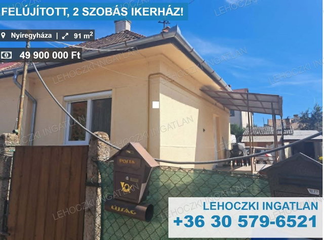 Eladó ikerház, Nyíregyházán 49.9 M Ft, 2 szobás