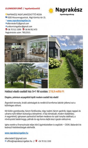 Eladó családi ház, Halászin 219.9 M Ft, 5+1 szobás