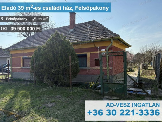 Eladó családi ház, Felsőpakonyban 39.9 M Ft, 1 szobás