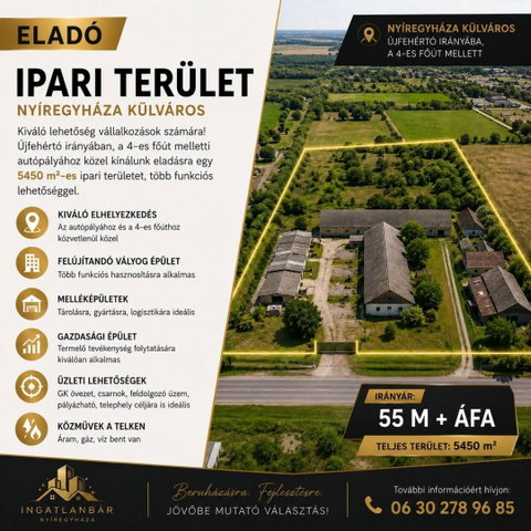 Eladó ipari ingatlan, Nyíregyházán 55 M Ft