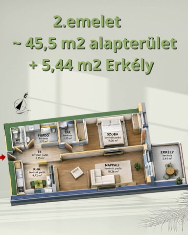 Eladó téglalakás, Debrecenben 62.3 M Ft, 2 szobás