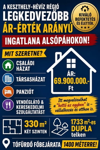 Eladó családi ház, Alsópáhokon 69.9 M Ft, 9 szobás