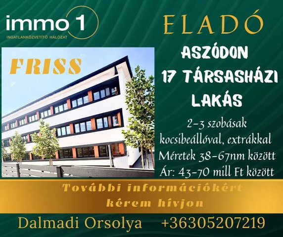 Eladó téglalakás, Aszódon 45.207 M Ft, 2 szobás