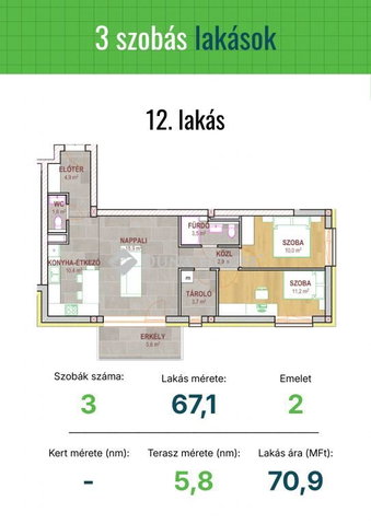 Eladó téglalakás, Tatabányán, Réti utcában 70.9 M Ft