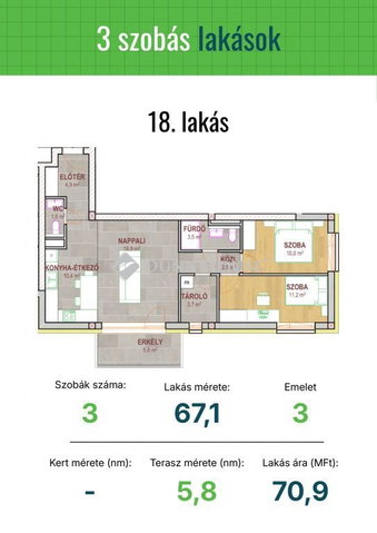 Eladó téglalakás, Tatabányán, Réti utcában 70.9 M Ft