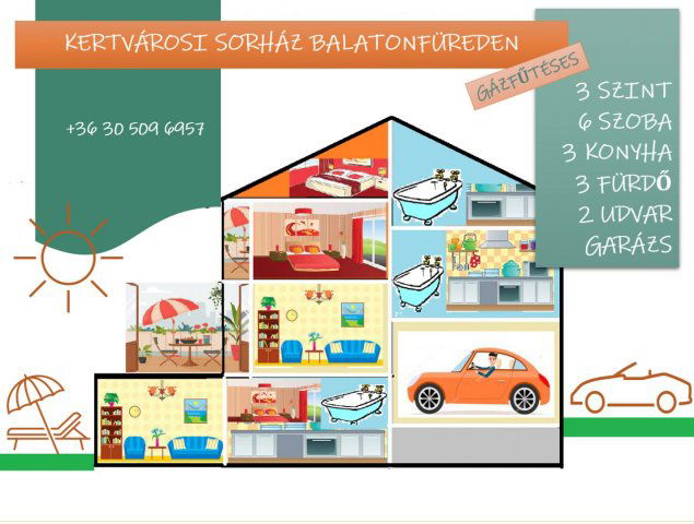 Eladó sorház, Balatonfüreden 89 M Ft, 7 szobás