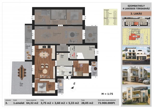 Eladó téglalakás, Szombathelyen 72.9 M Ft, 3 szobás
