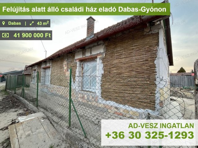 Eladó családi ház, Dabason 41.9 M Ft, 3 szobás