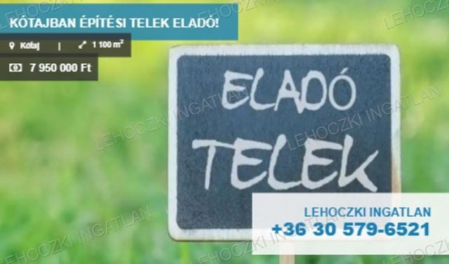 Eladó telek, Kótajon 7.95 M Ft / költözzbe.hu
