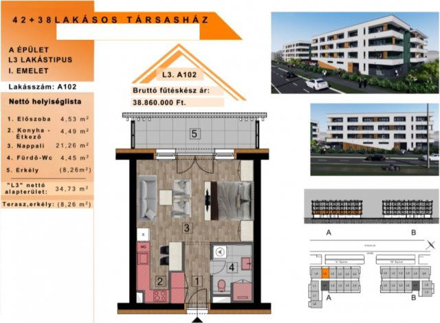Eladó téglalakás, Győrött 38.86 M Ft, 1 szobás